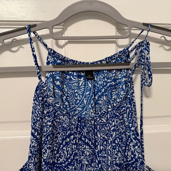 Ann Taylor Sleeveless Top Blouse Blue White Pattern Tie at Shoulder Medium - Picture 2 of 7